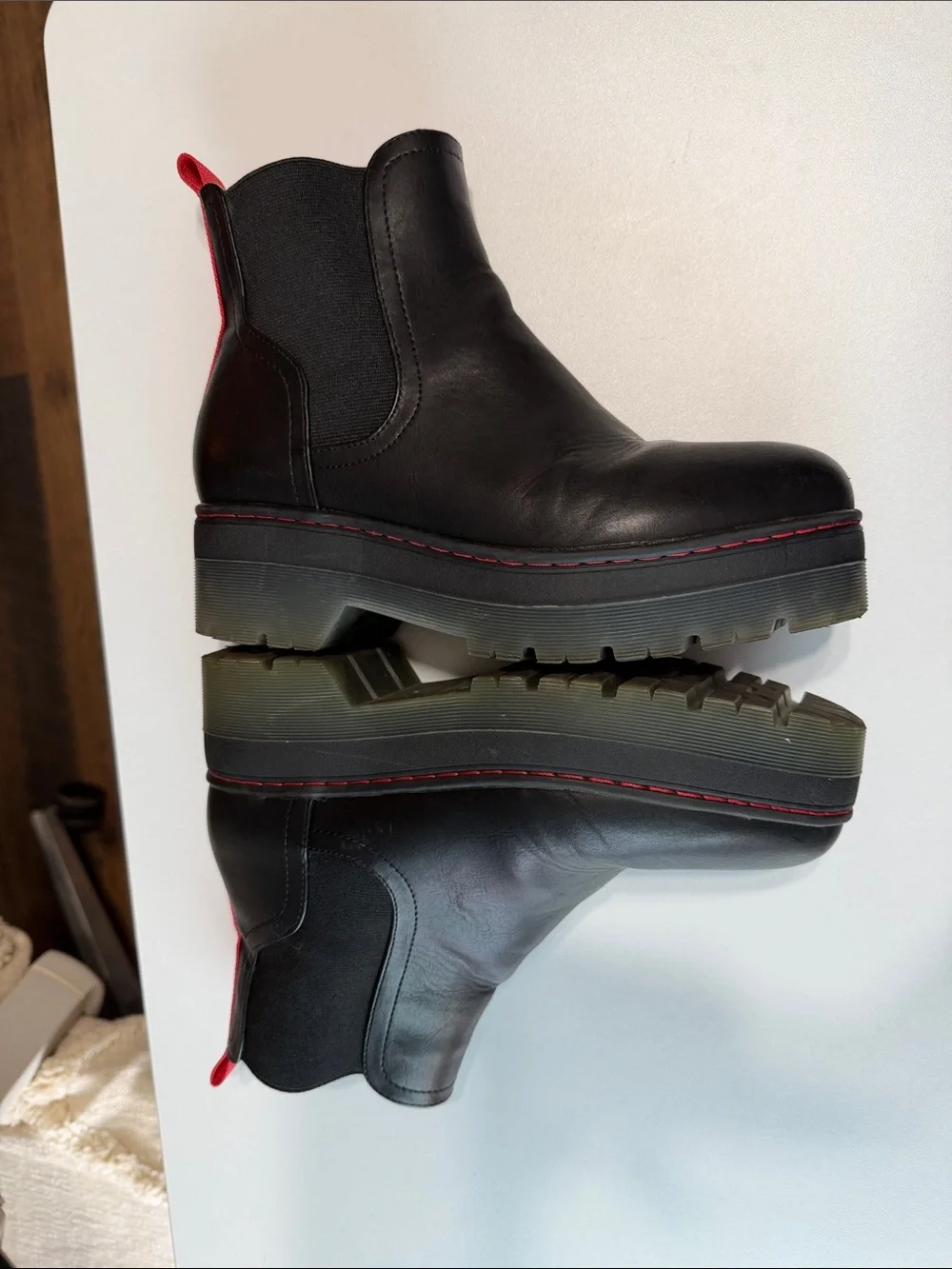 MIA Black CAYSON Chelsea Platform Ankle Boots with Red Pull Tabs